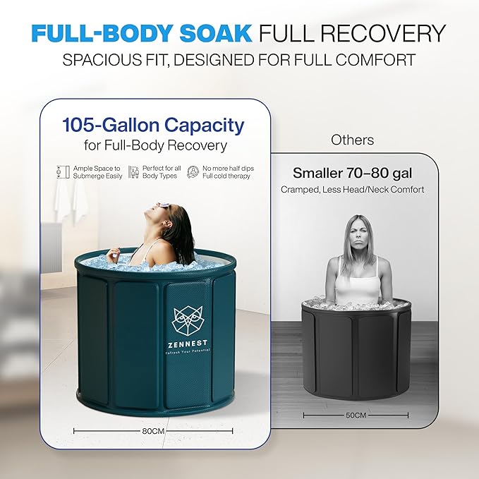 Foldable Portable Bathtub for Adults – 2-in-1 Hot & Cold Plunge, 105-Gal Large Capacity Collapsible Bathtub Adult, 6-layer Insulated Portable Soaking tub - Space-saving Design
