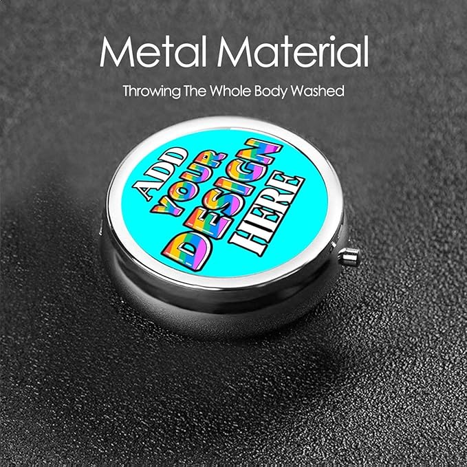 Custom Travel Pill Box, Medicine Pill Organizer Case Container Travel Pill Holder Vitamin for Boxes Med Wallet Portable Mini Pastillero Round, Cyan, Personalized Gifts