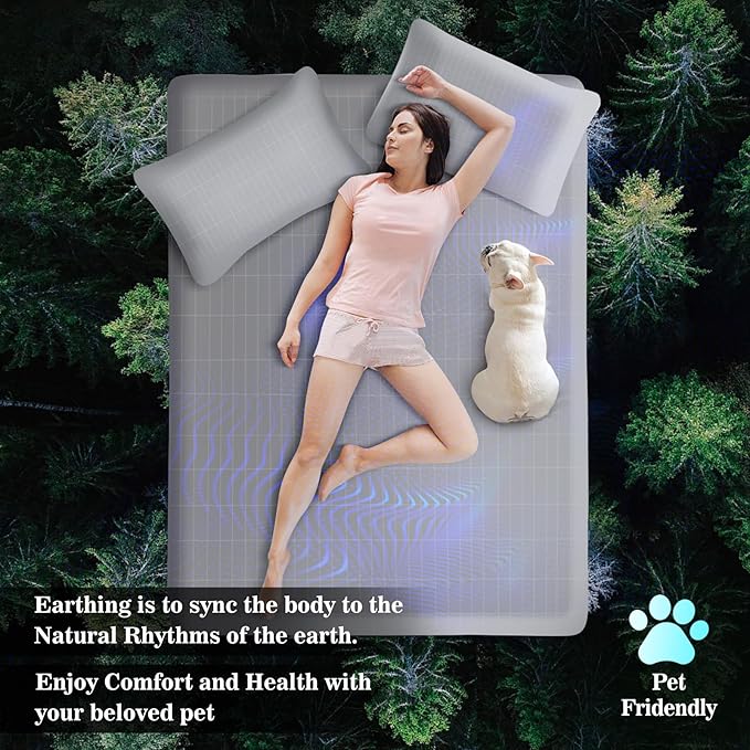 Grounding Sheet, 90% Organic Cotton+10% Pure Silver Organic Fitted Grounded Sheet for Improved Sleep, Earth Connecting Bedding - Healthy Sleep Therapy (Gray, (60.1 * 80 * 15inch))