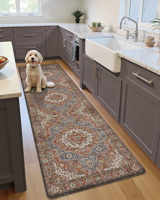 LUMI Anti Fatigue Kitchen Mat, Waterproof & Stain-Resistant Cushioned Standing Mat, Non-Slip Comfort Rug for Kitchen, Sink, Laundry, Home Office, 24" x 87", Blue Orange