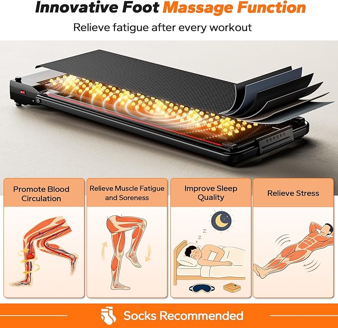 Walking Pad with Handle Bar Dual-Side Under Desk Treadmill for Home Small with Foot Massage 3.0HP Portable Treadmill Compact Treadmill with APP, Remote Control, LED Display, 350 lb Capacity