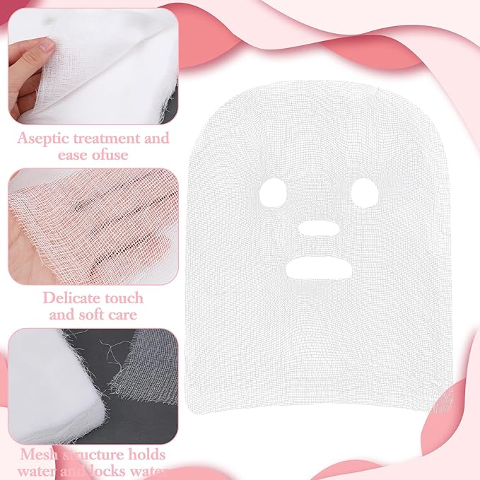 100 Pieces Pre-Cut Gauze Face Masks, Cotton Face Gauze for High Frequency Gauze Pad Soft Facial Gauze Face Pads for Women Beauty Salon SPA Skin Care DIY Mesh Face Care (White)