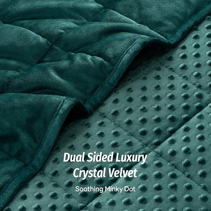 Wemore Minky Dot Weighted Blanket for Adults Twin Size 15 lb, Soft Heavy Blanket for Stress Relief and Sleep Promotion, Breathable Blanket for All-Season with Glass Beads, Dark Green 48 x 72 inches