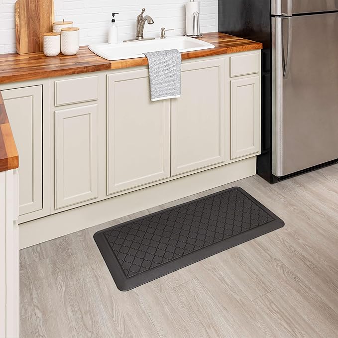 Tempur-Pedic Ultra Comfort Anti-Fatigue Lattice Raven 1' 8" x 3' 6" Kitchen Floor Mat Cushioned Ergonomic Standing Desk Mat Waterproof Non-Skid Foam