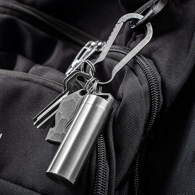 TISUR Portable Pill Cases Titanium Pill Holder+TISUR Carabiner Keychain Ring