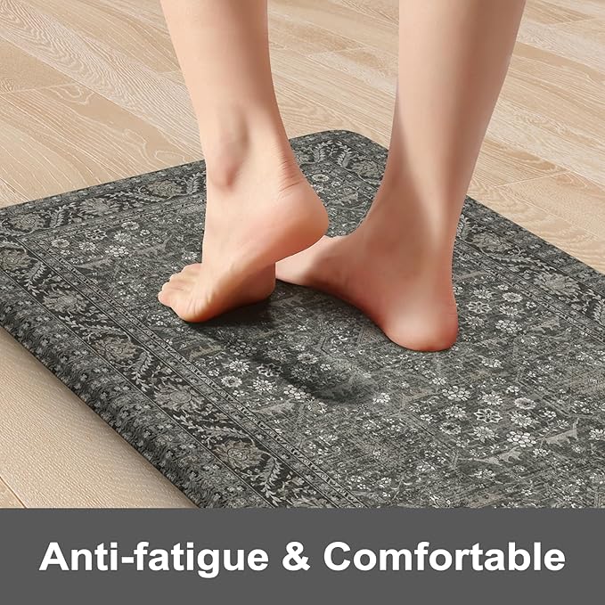 KIMODE Anti Fatigue Kitchen Mat 2PCS,Waterproof Farmhouse Green Kitchen Rugs Non-Slip,Vintage Kitchen Mat for Floor,Cushioned Comfort Foam Standing Mat for Laundry,Office,Sink,Desk