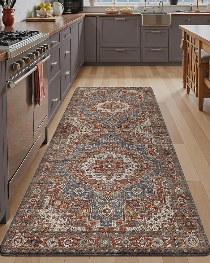 LUMI Anti Fatigue Kitchen Mat, Waterproof & Stain-Resistant Cushioned Standing Mat, Non-Slip Comfort Rug for Kitchen, Sink, Laundry, Home Office, 24" x 59", Blue Orange