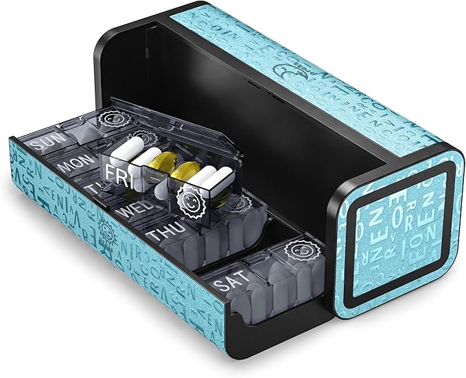 Aesthetic Pill Organizer 7 Day AM PM, Discreet 2 Times a Day Weekly Pill Box with Double Protection Shell, Large Capacity Portable Vitamin Case for Travel Meds & Medicine Organizer (Blue)