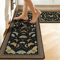 Yinhua Kitchen Rugs Sets of 2, Black Insect Kitchen Rugs Non Slip Washable, Farmhouse Anti Fatigue Mats for Kitchen Floor, PVC Waterproof Rug for Spring Summer, 18"x30"+18"x48"