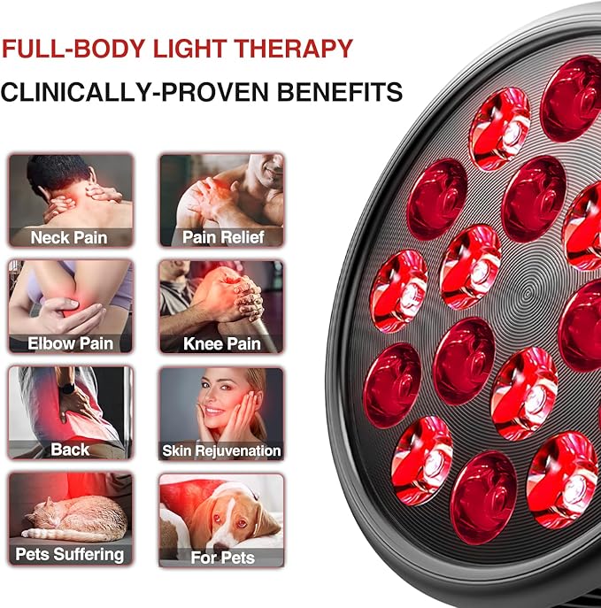 Red Light Therapy with Clip, Infrared Light Therapy Lamp for Body and Face Use, 660nm Red and 850nm Near Infrared Red Light Therapy Lamp with Adjustable Socket