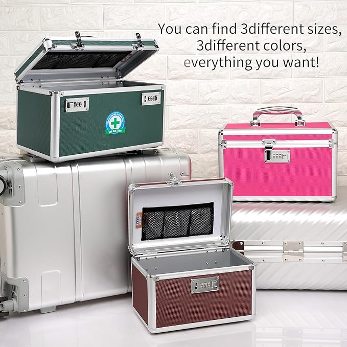 Locking Box with Portable Storage Case, 14.2''x 7.2''x 8.2'', Childproof Medicine Organizer with Combination Lock, Lockbox for Money, Documents & Meds Secure Cash, ID Documents (Green/Large)