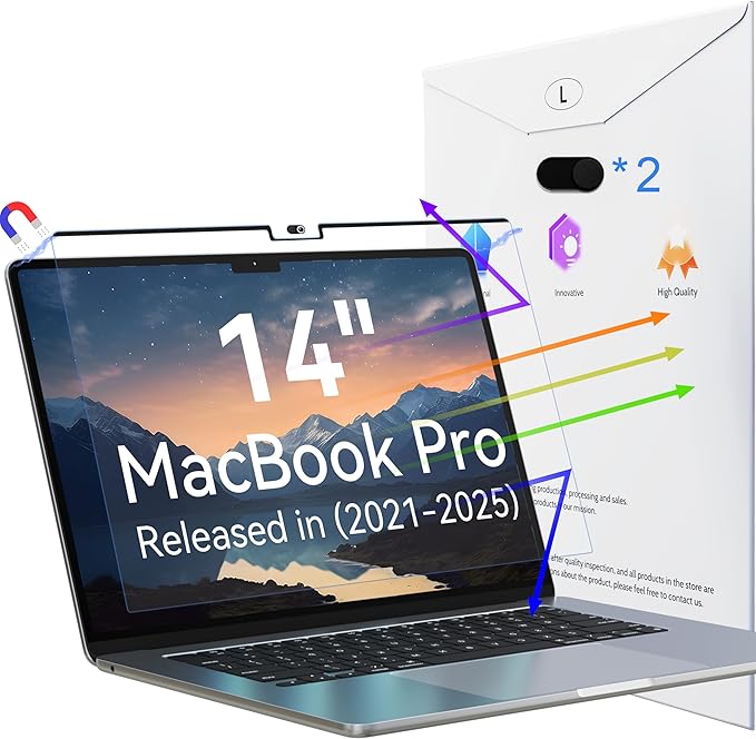 Magnetic Anti Blue Light Screen Protector for MacBook Pro 14 Inch (2021-2026, M1, M2, M3, M4, M5), Removable Glare Filter for 14.2" Mac Laptop Computer