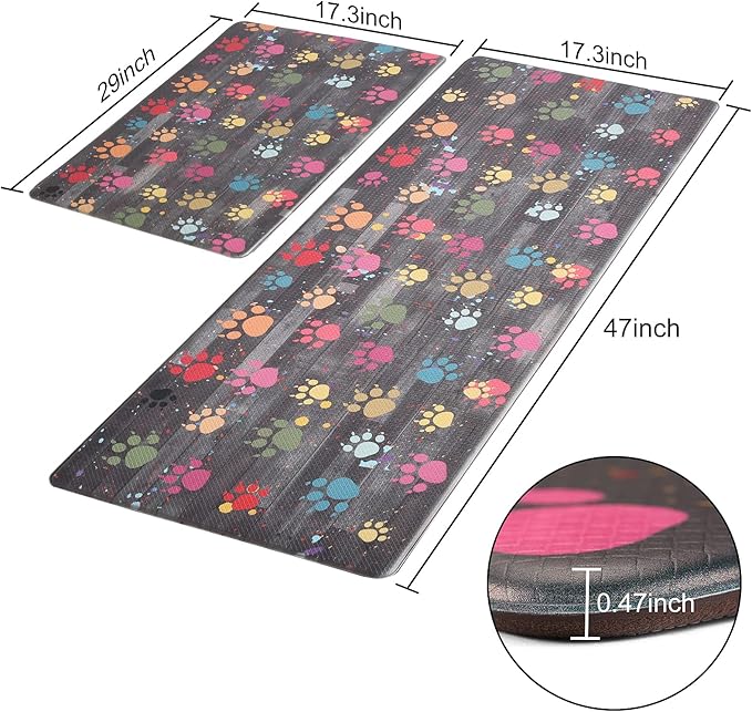 Kitchen Mat Cushioned Anti-Fatigue Floor Mat,Waterproof Non-Skid Kitchen Mats and Rugs Heavy Duty Comfort Standing Mat for Kitchen, Home, Office, Sink, Laundry, Colorful Paws (Grey)