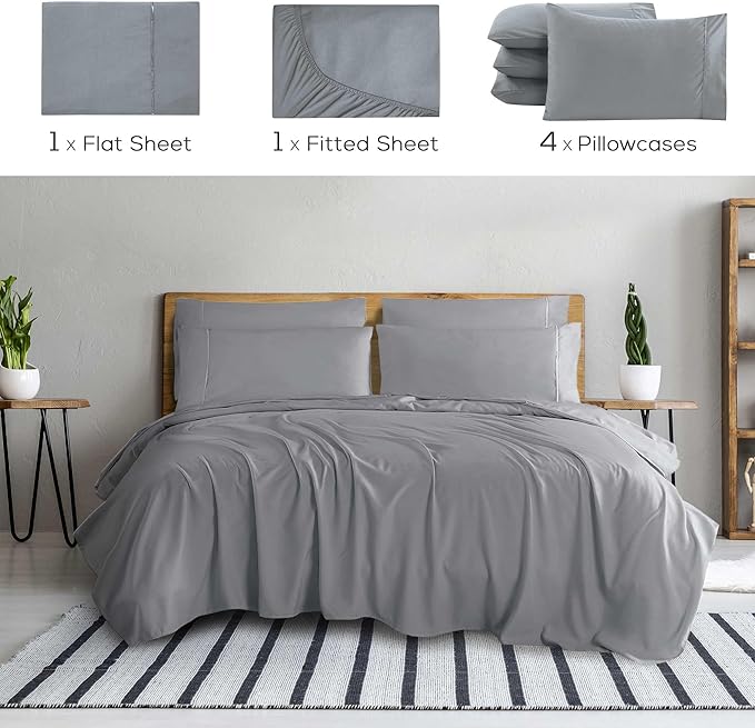 Mueller Luxury 6 Piece Queen Sheet Set - Ultra-Soft 1800 Series, Cooling & Breathable Hotel Quality Bed Sheets, Deep Pocket up to 16" - Hypoallergenic, Wrinkle-Resistant, Oeko-TEX, Light Gray