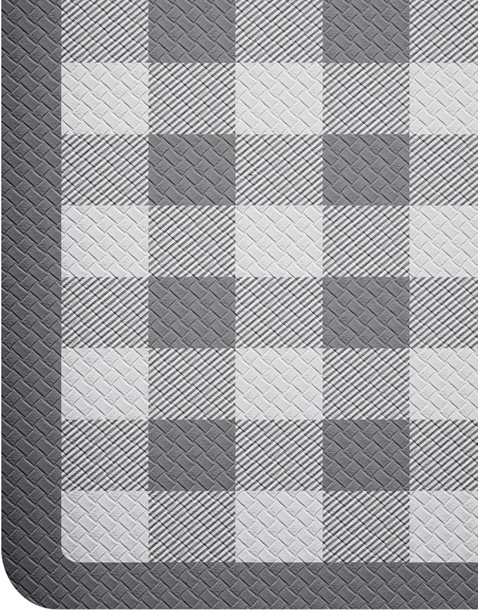 DEXI Kitchen Floor Mats Anti Fatigue, 20x29+20x59 Large Wide Cushioned Runner Rug Memory Foam, Waterproof Comfort Standing Padded Non Skid for Home Office Sink Laundry Grey and White Buffalo Plaid
