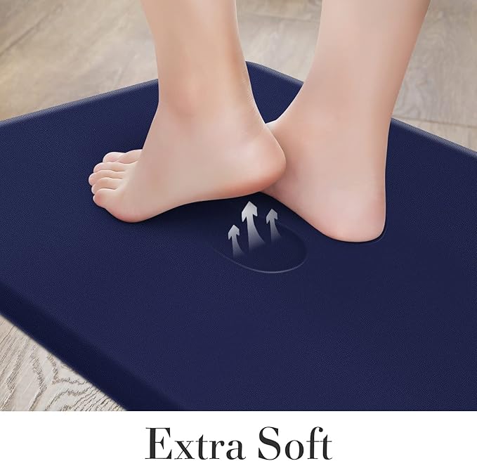 HappyTrends 2 PCS Kitchen Mat Cushioned Anti-Fatigue Floor Mat, Heavy Duty Ergonomic Comfort Foam Standing Mat,20"x30"+20"x47",Navy