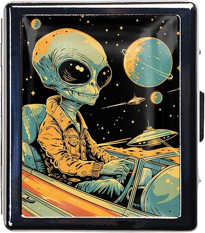 8-Compartment Pill Box Organizer Portable and Stylish Medicine Case, Versatile Storage for Medication - Ideal Travel Accessory & Unique Gift Idea (Alien Road Trip)
