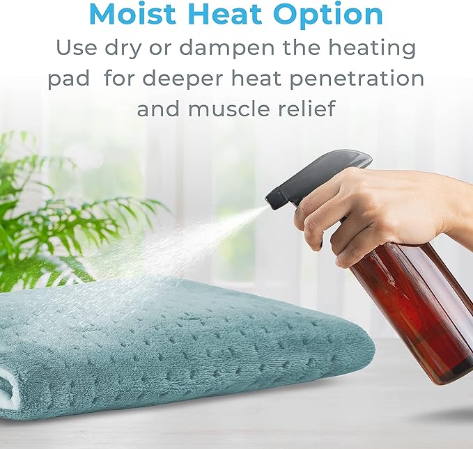 Pure Enrichment PureRelief Ultra-Wide Microplush Heating Pad - 20” x 24” XXL Size & 6 Heat Settings for Temporary Neck, Shoulder & Back Pain Relief - Moist Heat Option & Machine Washable (Sea Glass)