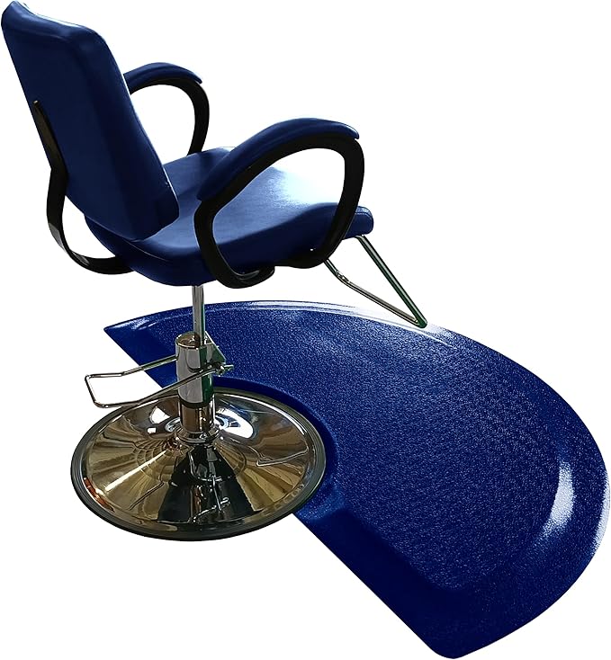 Rhino Mats, Rhino Hide Salon Mat, Non-Slip Standing Cushioned Comfort Anti-Fatigue Mat for Salon, Barbershop, or Spa (Blue, Semi-Circle 3' x 3.5' x 7/8")