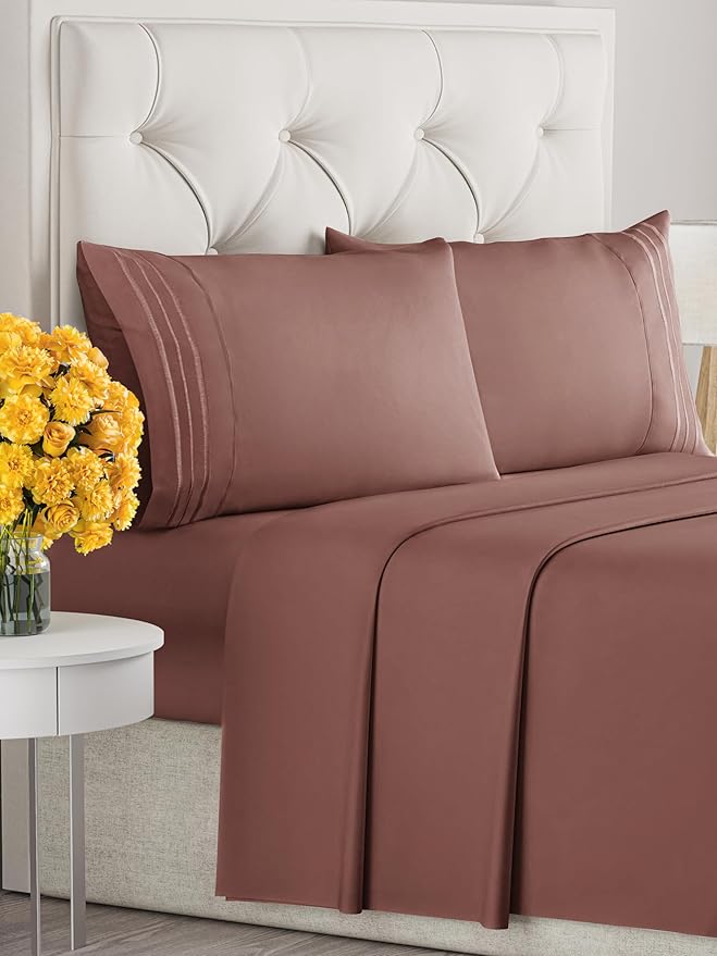 King Size 4 Piece Sheet Set - Extra Soft, Breathable, And Cooling Sheets - Hotel Luxury Durable Bed Sheets for Women & Men - Deep Pockets, Easy-Fit & Wrinkle-Free Sheets - Clay Oeko-Tex Bed Sheet Set