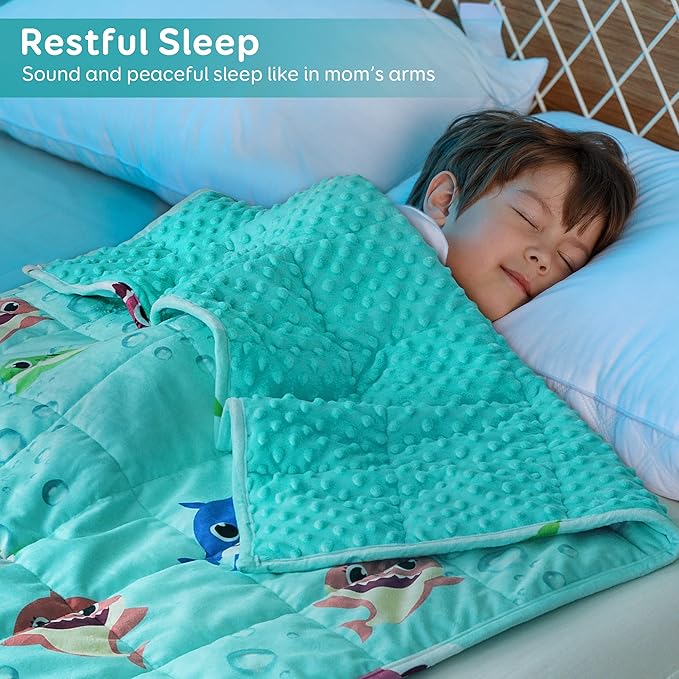 Sivio Weighted Blanket 7 lbs, Super Soft Crystal Velvet & Minky Dots Cartoon Patterns Reverise Heavy Throw, Heavy Blankets, 41 x 60 Inch Green Shark