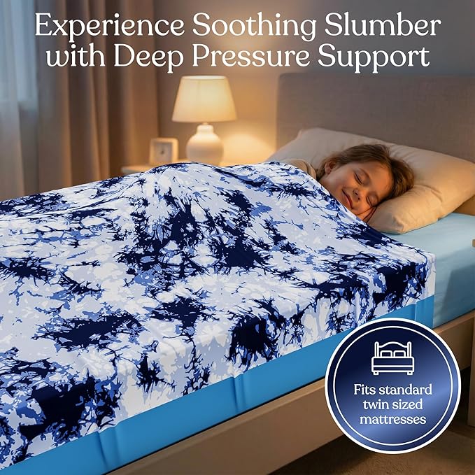 Deep Pressure Sensory Bed Sheet – Twin Sensory Compression Sheet Breathable Sleep Pod Blanket for Better Sleep Support – Calming Compression Blankets for Kids and Adults Blue Petal