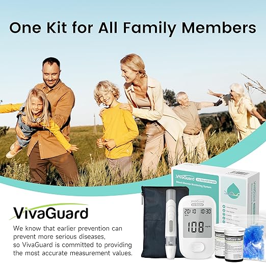VivaGuard Talking Blood Glucose Monitor Kit,1 Glucose Meter 1 Lancing Device 100 Glucometer Strips & 100 Lancets,Blood Sugar Diabetes Testing Kit for Home use with Carrying Case Batteries,No Coding