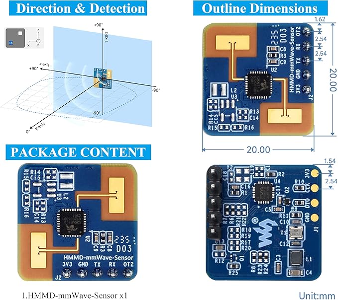 Human Micro-Motion Detection mmWave Sensor Compatible with Raspberry Pi/Pi Pico/Jetson Nano/ESP32, 24GHz mmWave Radar, Based On S3KM1110, Adopt Frequency Modulated Continuous Wave (FMCW) Technology