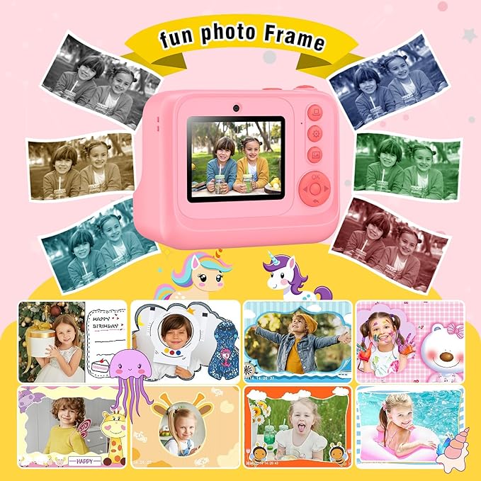 Instant Print Camera for Kids Age 3-12 Girls Boys 1080P HD Digital Video Cameras with 5 Print Paper & 32G Card Toddler Portable Travel Toys Camera for Christmas Birthday Gifts