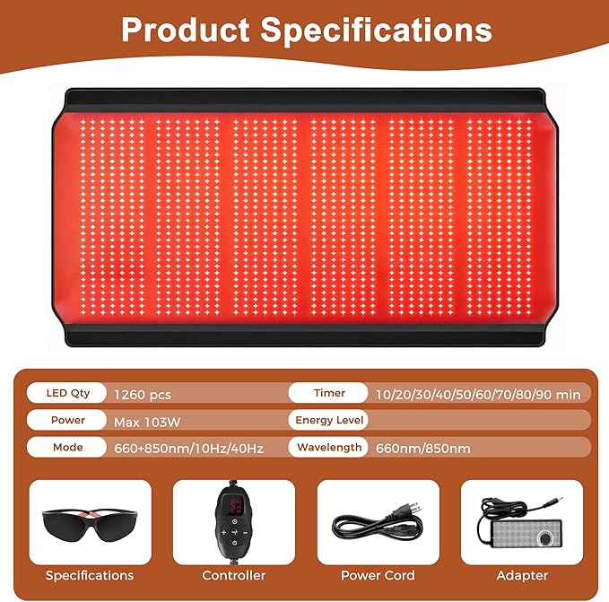 Full Body Red Light Therapy Mat, 74.8"*35.4" Whole Red Light Therapy Pad for Body with 660nm & 850nm, 1260 LEDs redlight Blanket with Adjustable Timer & Intensity, Gifts for Women, Men, and Pets