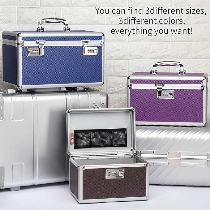 Locking Medicine Box with Portable Storage Case, 10.2''x 6.8''x 6.8'', Childproof Medication Lock Organizer, Lockable Box for Money, Documents & Meds (Purple/Small)