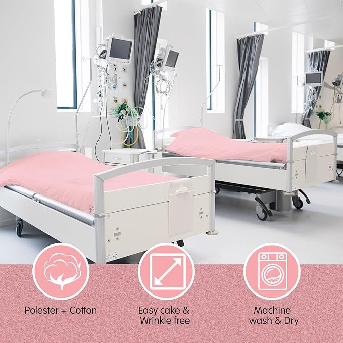 Moukeren 6 Pcs Hospital Bed Sheets Set Deep Pocket Fitted Sheet 36 with Elastic All Around Easy Care Knitted Jersey for Home/Nursing Home (Pink)