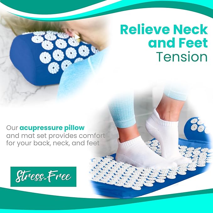 Sivan Health and Fitness Acupressure Mat and Pillow Set - Grounding Mat for Stress, Back & Neck Pain - Acupuncture Point Massage Mat for Muscle Relaxation, Sciatica, & Meditation - Includes Carry Bag