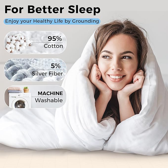 Grounding Pillowcase Queen for Better Sleep Conductive Earthing Pillowcase Pure Sliver Fiber with Grounding Cord 20x30in Beige
