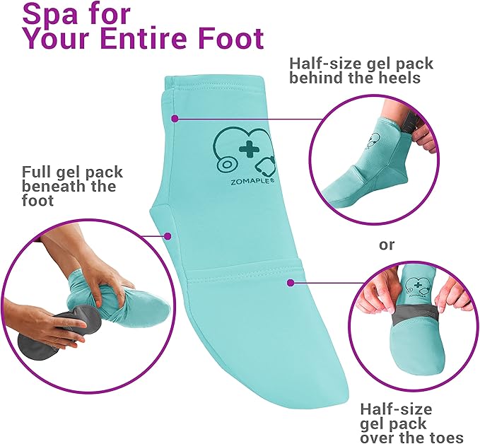 Zomaple Cold Therapy Socks for Feet with 2 Reusable Gel Ice Packs, Cooling Socks for Hot Feet & Swelling Relief, Adjustable Compression Ice Pack Wrap for Plantar Fasciitis, Neuropathy & Foot Pain