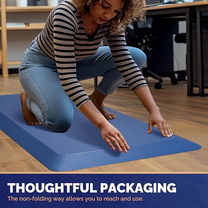 FEATOL Anti Fatigue Mat for Standing, 9/10 Extra Thick Ergonomic Standing Desk Mat, Comfort Memory Foam Standing Mat at Home,Office All Day (20" x 59", Blue, 1PC)
