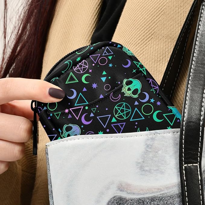 Magic Symbols Skulls Pill Box 7 Day Pill Case Travel Pill Organizer Bag Container for Medicine with Zipper Portable Weekly Case Compact Size for Medicine, Vitamin, Supplement