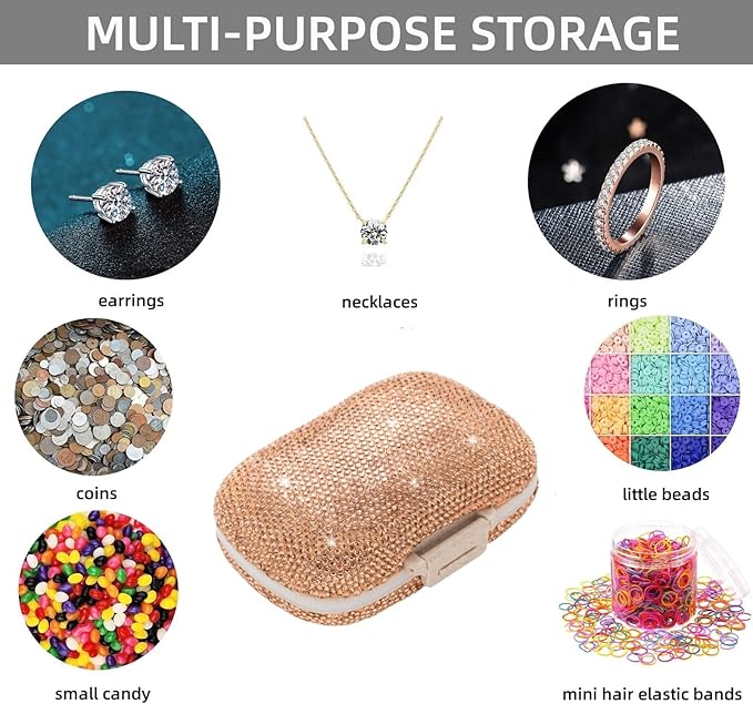 Cute Pill Organizer Small Bling Pill Case for Purse Medicine Vitamin Container Holder Daily Pill Box Container for Women Travel Medicine Kit(Peach)