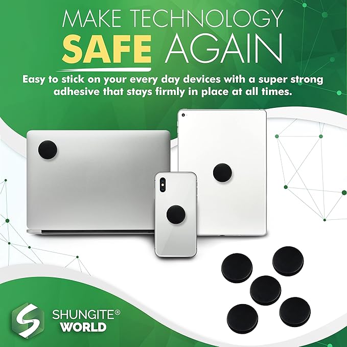 5 pcs Authentic Shungite Stickers Polished 30 mm / 1.18" Genuine Healing Energy Stone Protection Plate for Cell Phone Case Tablet Laptop Computer Noble Gemstone Protector Crystal