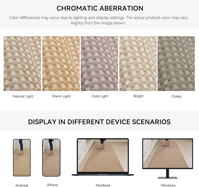 Long Kitchen Runner Rugs Kitchen Mat Non Slip Washable, Super Absorbent Soft Chenille Braided Kitchen Mats for Floor, Rubber Backing Kitchen Floor Sink Standing Mat, Easy Clean, Brown 24"x71"