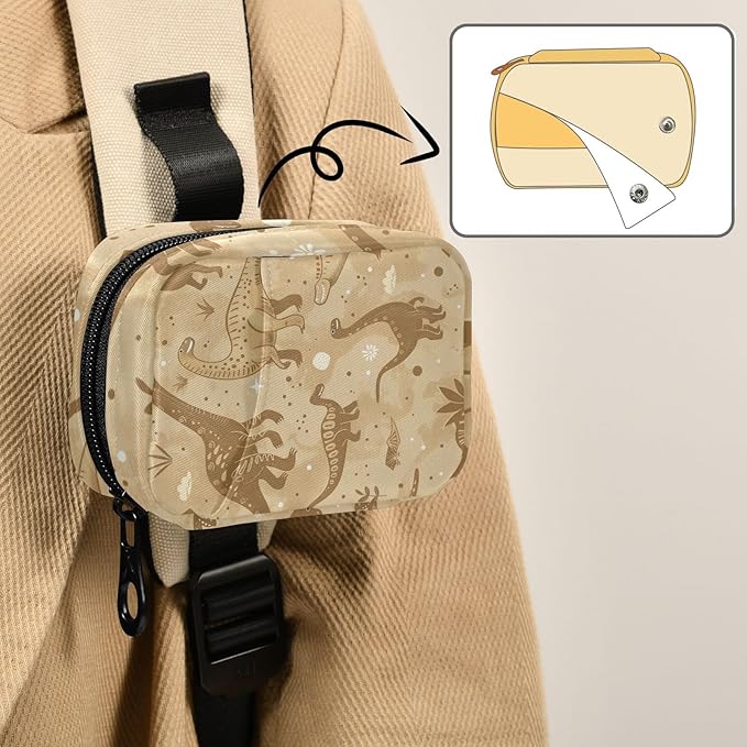 Retro Brown Dinosaur Floral Leaves Travel Pill Organizer Case Box Container Weekly Portable Vitamin Medicine Holder Storage Bag with Zipper Removable