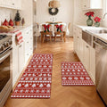 SHACOS Christmas Kitchen Rugs Set of 2 Anti-Fatigue Kitchen Mats Cushioned Red Mats White Deer Snowflakes Christmas Trees Boho Style Kitchen Mats and Rugs for Xmas 17x27.5+17x47, Boho Red