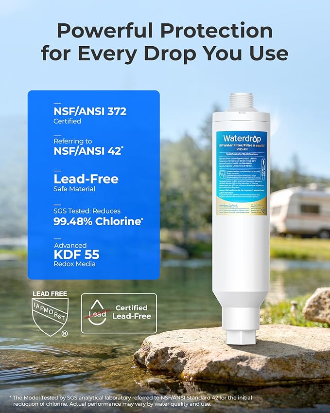 Waterdrop RV/Marine Water Filter, Camper Water Filter, NSF Certified, Garden Hose Filter, Greatly Reduces Chlorine, Bad Taste, Odor, 4 Pack