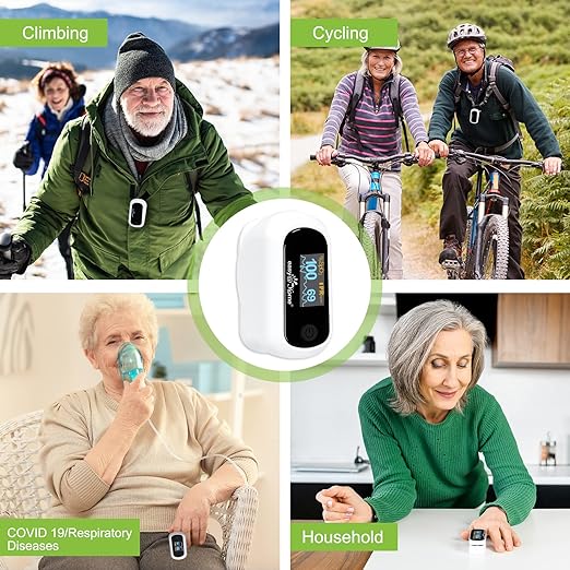 Easy@Home Fingertip Pulse Oximeter SpO2 Blood Oxygen Saturation Meter and Heart Rate Monitor, Rotatable OLED Display with Batteries Included, Portable Lanyard and Carrying Package-EHP035
