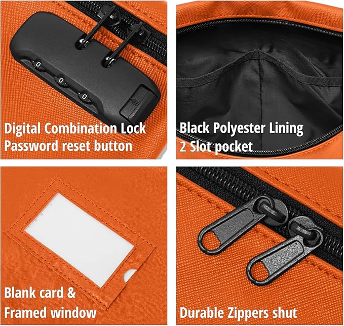 Medicine Bag with Lock | 12x8 Inch Med Bag | Medication Bag for Traveling | Small Medication Travel Bag | Kids Medicine Bag | Pills Locking Zipper Pouch Storage Case Organizer (Orange)