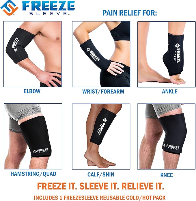 FreezeSleeve Ice & Heat Therapy Compression Sleeve- Reusable, Flexible Gel Hot/Cold Pack, 360 Coverage for Knee, Elbow, Ankle, Wrist- Black, XX-Large