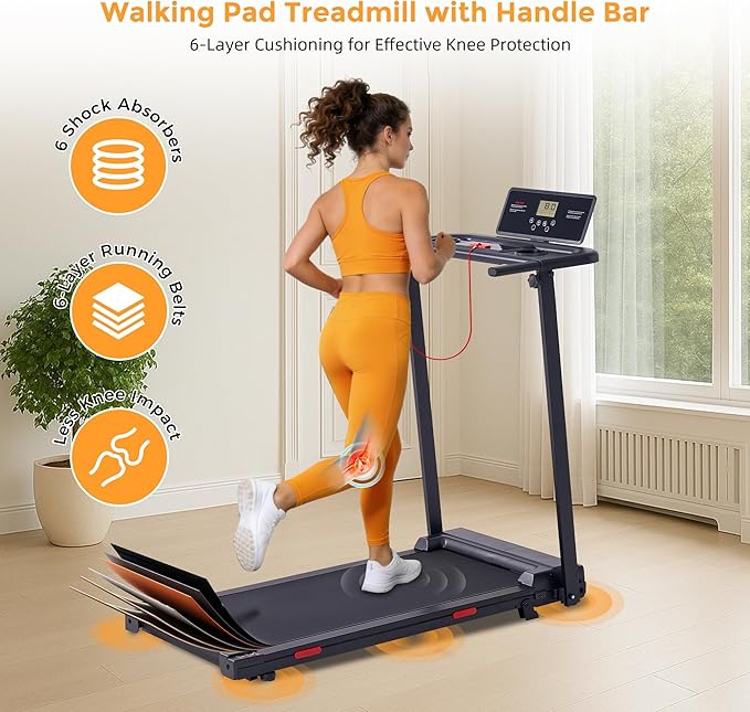 Walking Pad with Handle Bar and Incline, 3.0HP Under Desk Treadmill for Home Small Space, 0.6-7.6MPH Portable Walking Pad Treadmill with Handles, 350LBS, 2026 Upgrade