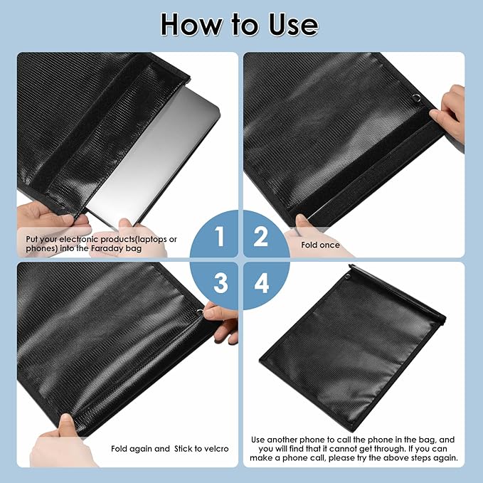 Faraday Bags, Waterproof Fireproof Money Bag for Cash, Important Document Storage Organizer for Valuables, Legal Documents Safe, Fireproof & Waterproof (Black)