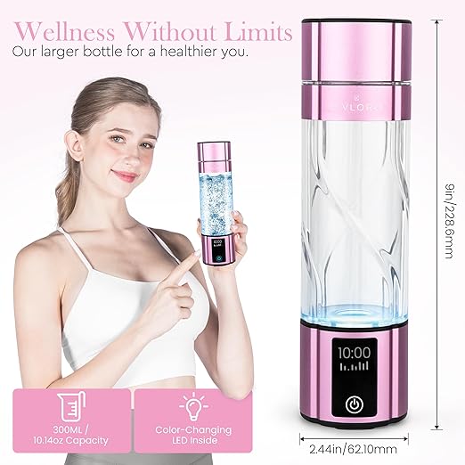 Wellness Frequency Hydrogen Bottle - Up to 4000+ PPB with UV Light Cleaning Technology and Wireless Charging Pad - Electric Water Bottle - Featuring 10 OZ Portable Capacity - SPE PEM Tech