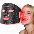 LED mask red light for face，4 types of light: near infrared, red, blue, and orange，2000mAh Rechargeable Remote，240 LED bulbs，Timing Function，Suitable for home and travel (Black)